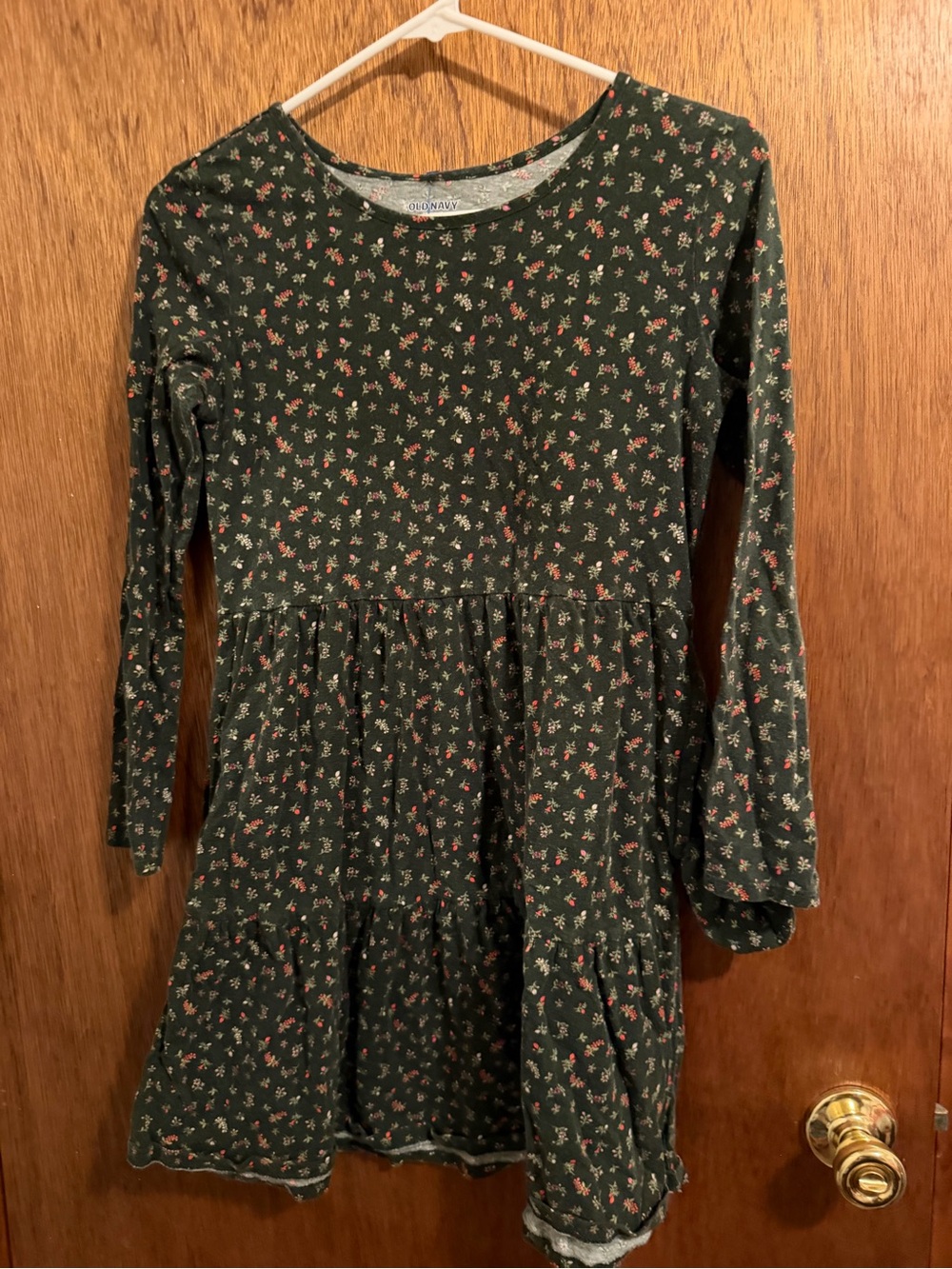 Old Navy Forest Green Floral Long-Sleeve Dress